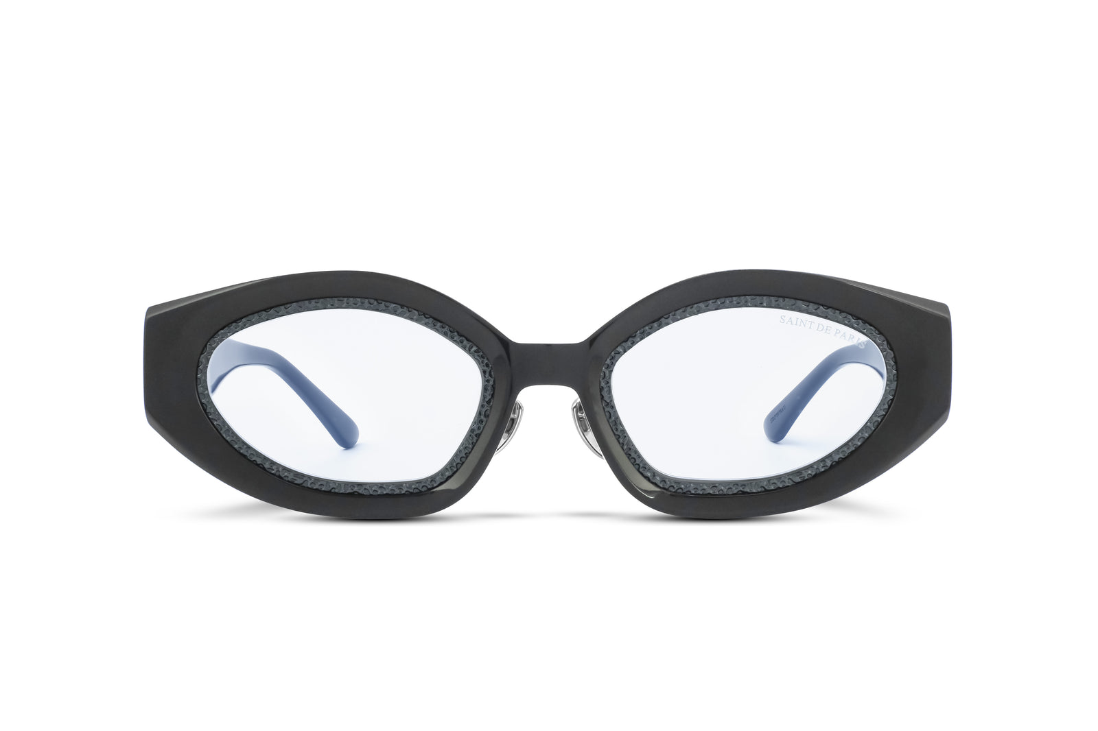 SAINT DE PARIS - HOLLYWOOD BLACK WITH DARK GREY RIMS AND CLEAR ANTI-BLUE LIGHT LENSES