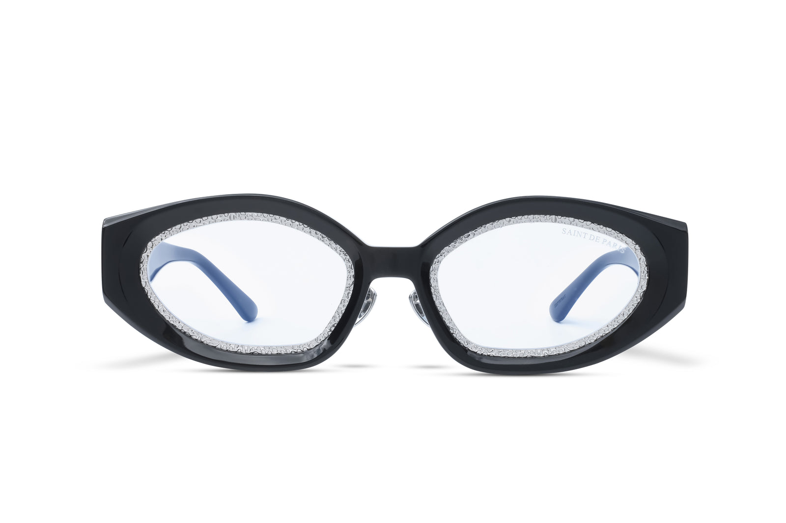 SAINT DE PARIS - HOLLYWOOD BLACK WITH SILVER RIMS AND CLEAR ANTI-BLUE LIGHT LENSES