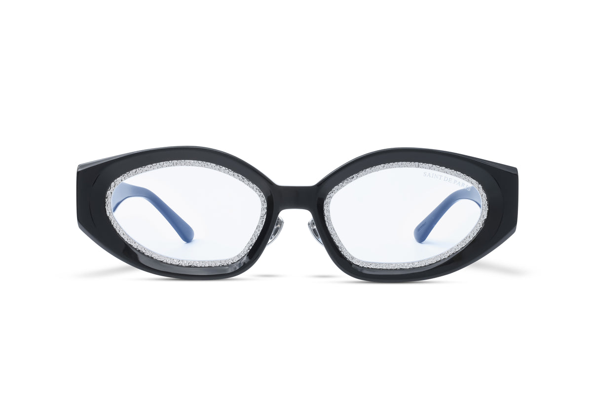 SAINT DE PARIS - HOLLYWOOD BLACK WITH SILVER RIMS AND CLEAR ANTI-BLUE LIGHT LENSES