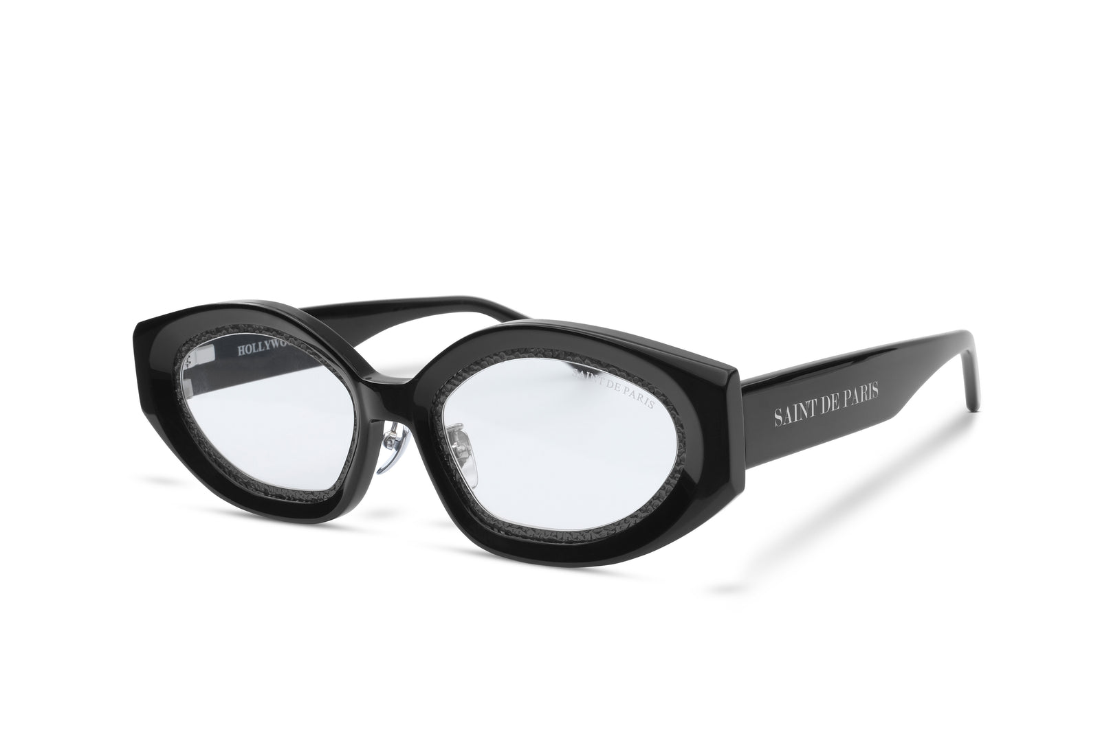 SAINT DE PARIS - HOLLYWOOD BLACK WITH DARK GREY RIMS AND CLEAR ANTI-BLUE LIGHT LENSES