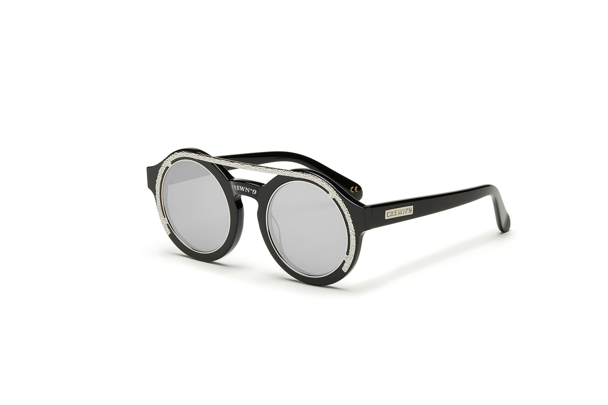 CREW No 9 - ROMA BLACK SILVER WITH MIRROR LENSES SUNGLASSES